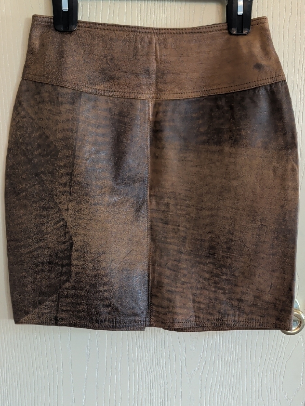 Winlit Women’s Brown Distressed Genuine Leather Mini Skirt Size 9/10